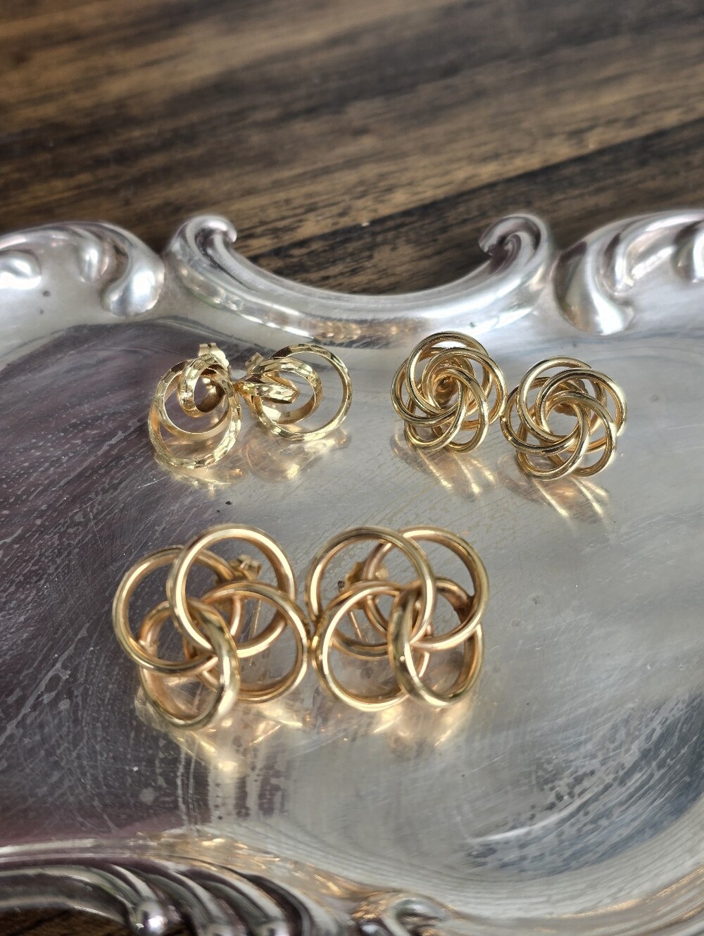 14k Gold Swirl Earring Set 3 Sets 8.71 Gram